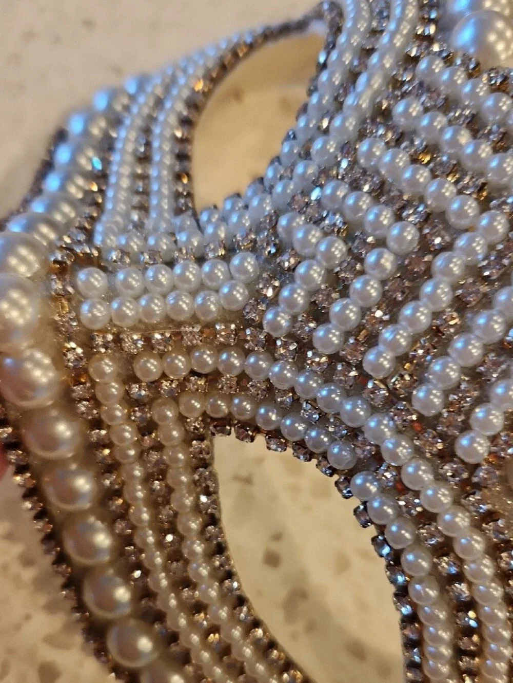 Pearl & Rhinestone Ivory Masquerade Mask